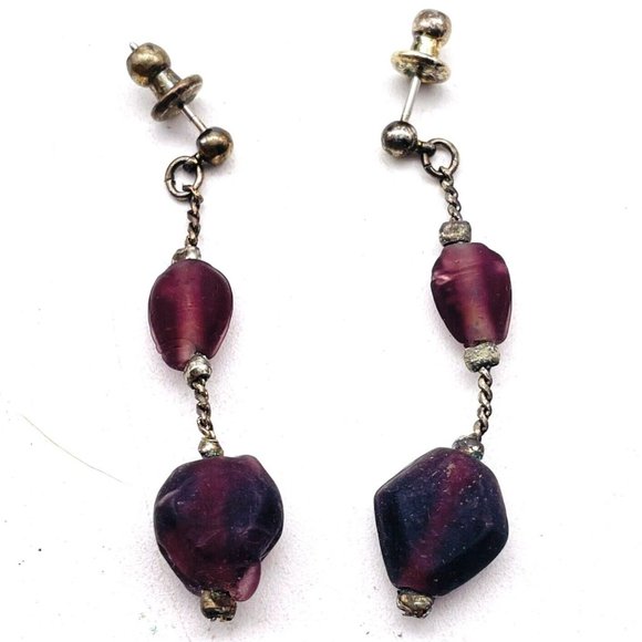 TRIFARI Purple Drop Earrings Silver Tone Original Card Classic Career Cosplay - Picture 1 of 9